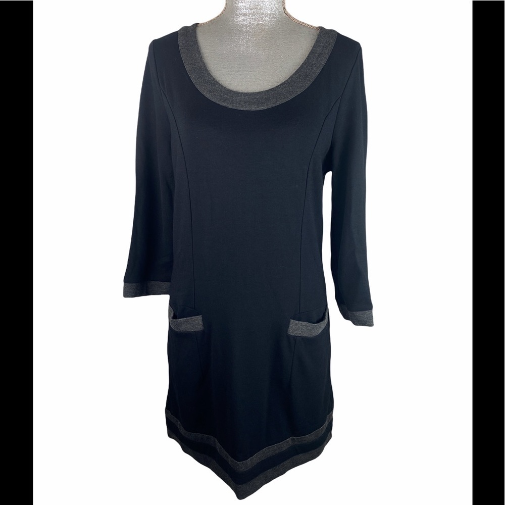 Boden Ponte 3/4 Sleeve Shift Dress, Black/ Gray 10